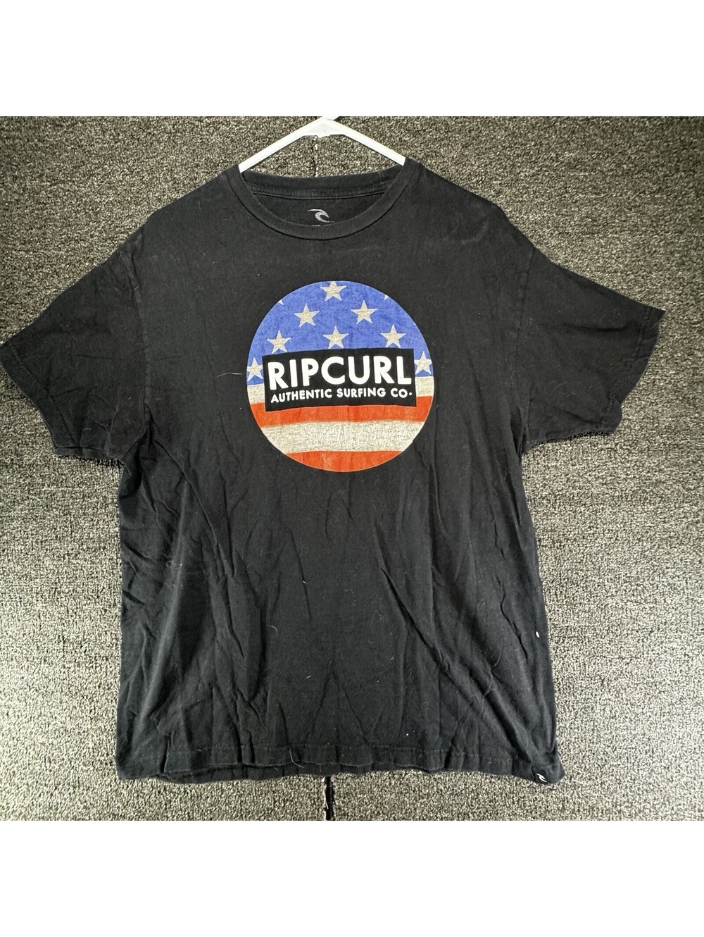 Rip Curl Shirt Mens Black USA Flag Circle Logo Surf Graphic Tee Short Sleeve (L)